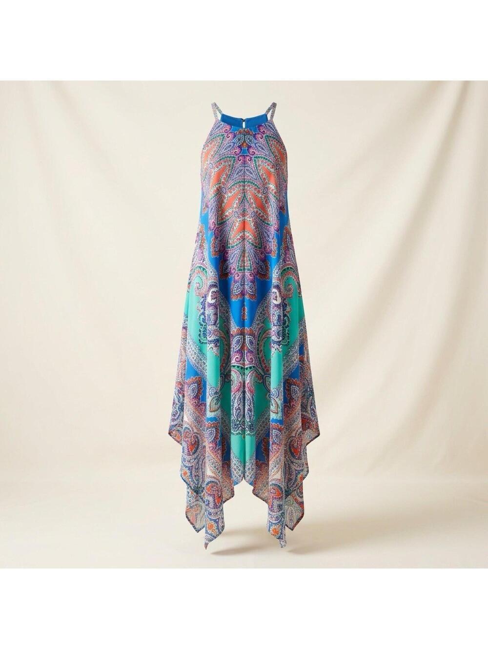 MSK Women's 8 Halter Dress Paisley Rich Colorful Sleeveless Summer Coastal Beach